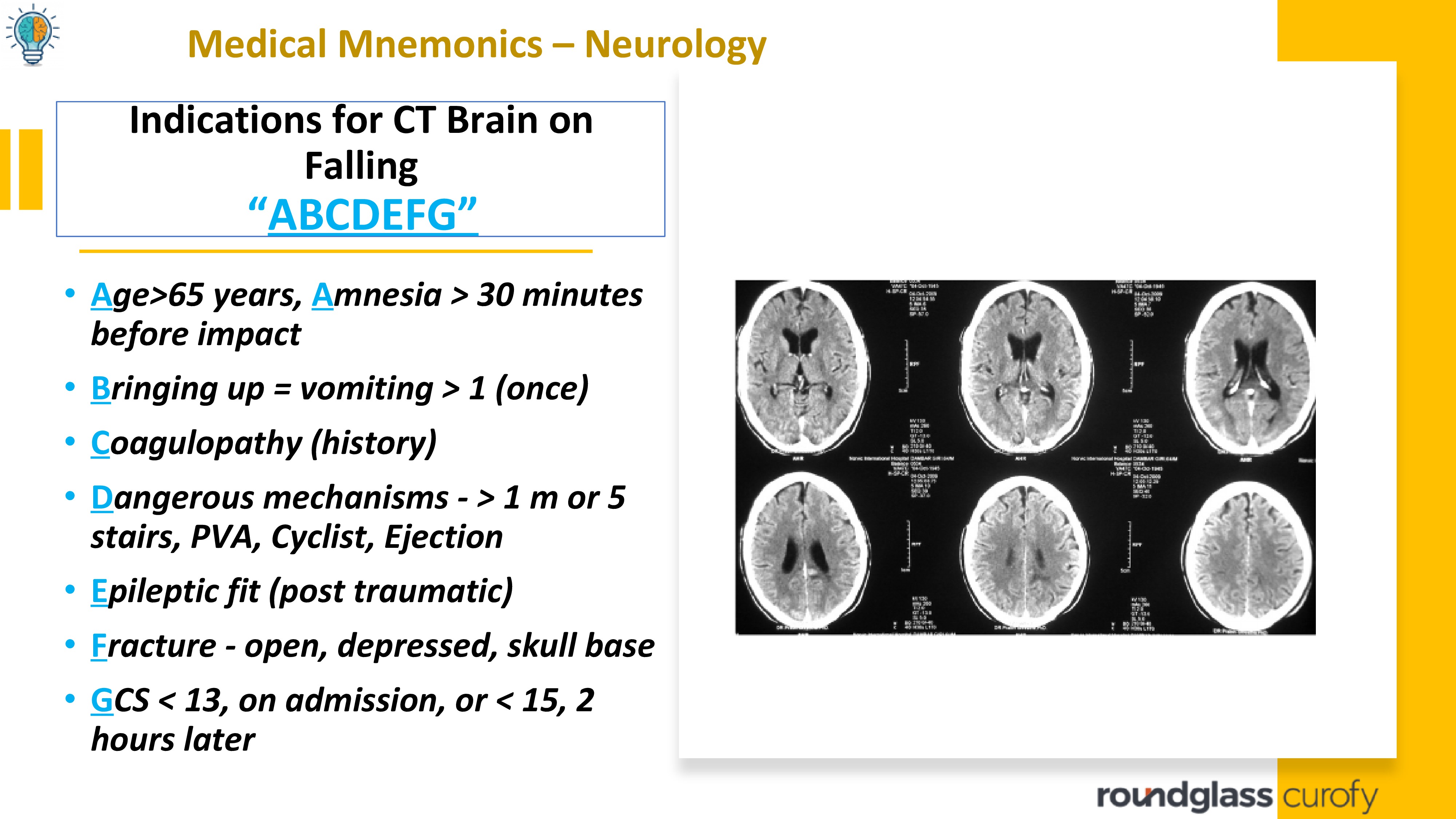 In case of a fall, when do you do a CT of the brain/