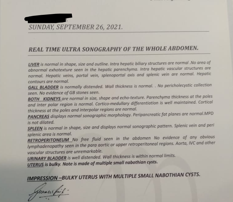 35 Female Bulky Uterus/Multiple Nabothian Cysts