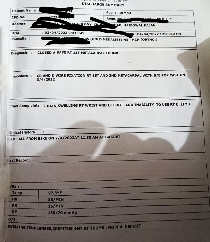 Pls Rx for K wire procedure in right hand's thumb metacarpal