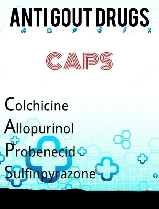 Mnemonic on some antigout drugs. May be useful.